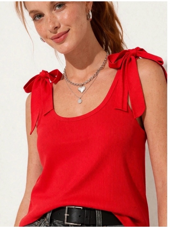 French Connection Tops - French Connection Red Ribbed Tie Shoulder Tank Top size SMALL